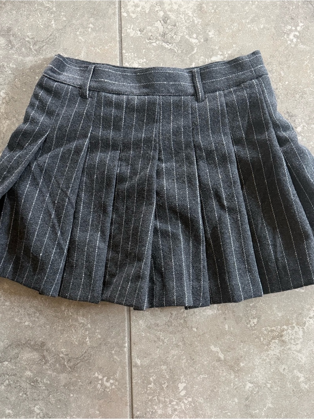 Vici Pinstripe Pleated Mini Skirt - Charcoal with White Stripes